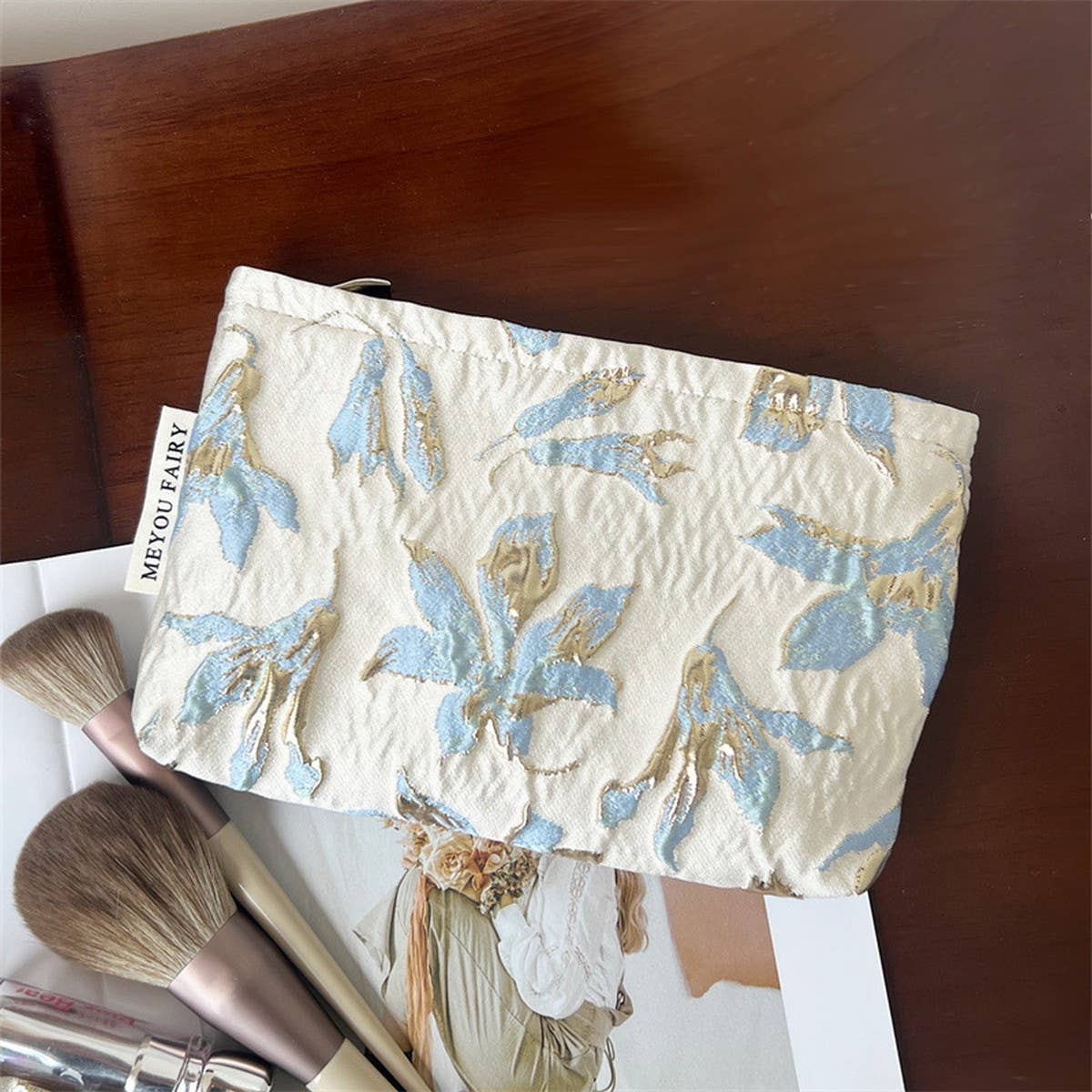 Embossed Floral Makeup Bag Large Travel Wash Pouch_Cuab00738