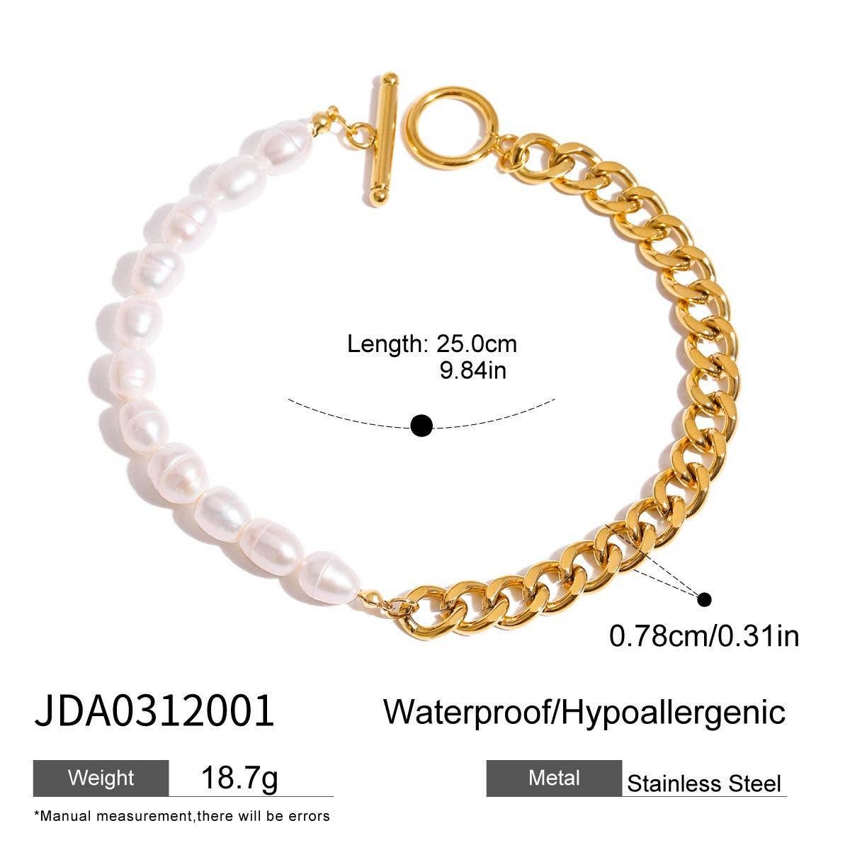 18K GOLD FRESHWATER PEARL CUBAN OT CLASP ANKLET_CWAJE4853
