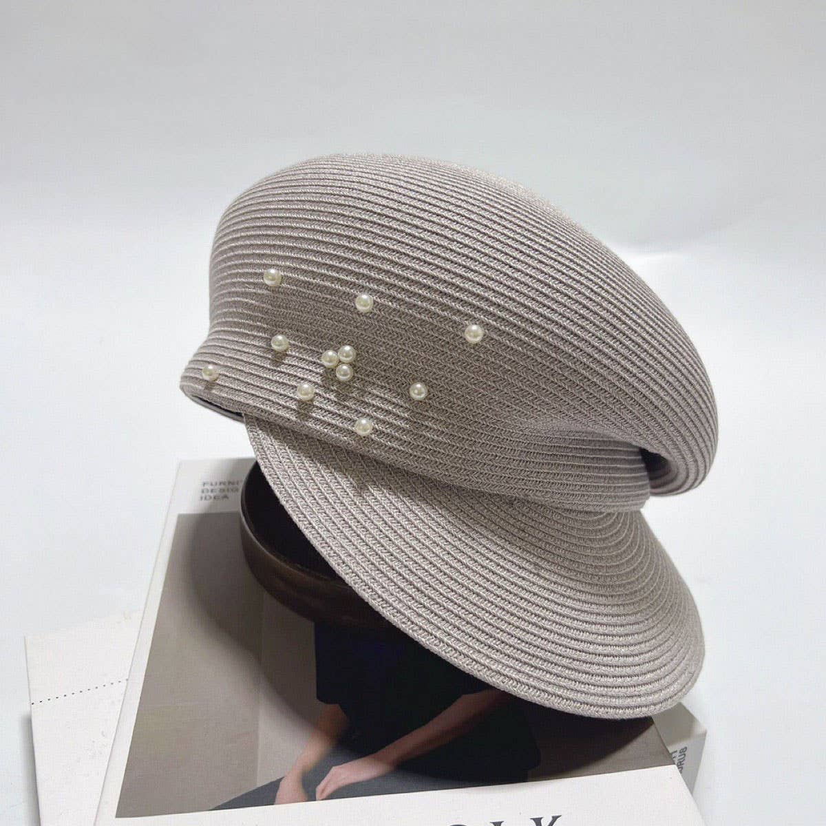 ELEGANT PEARL BERET STRAW HAT FOR WOMEN_CWAH3485