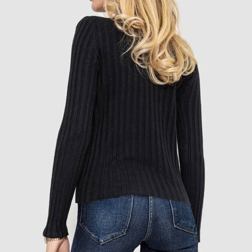 Wide-Striped Solid-Color Long-Sleeved Top