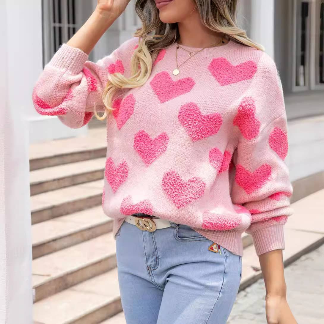 Valentines Day Crew-Neck Love Jacquard Sweater