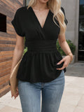 Womens V-Neck Waist-Defining Pleated Shirt