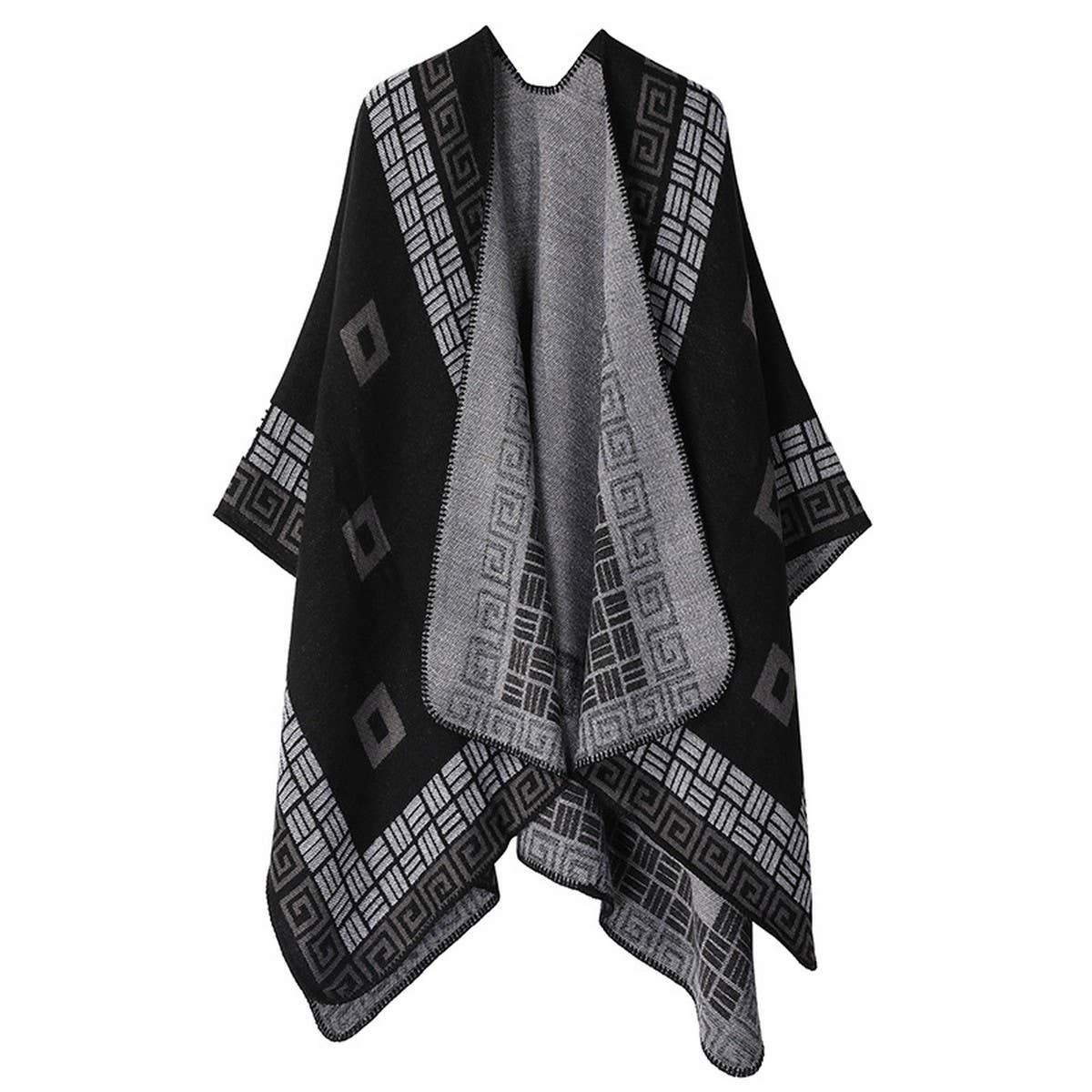 DOUBLE SIDED PLAID FAUX CASHMERE SHAWL CAPE_CWASC2137