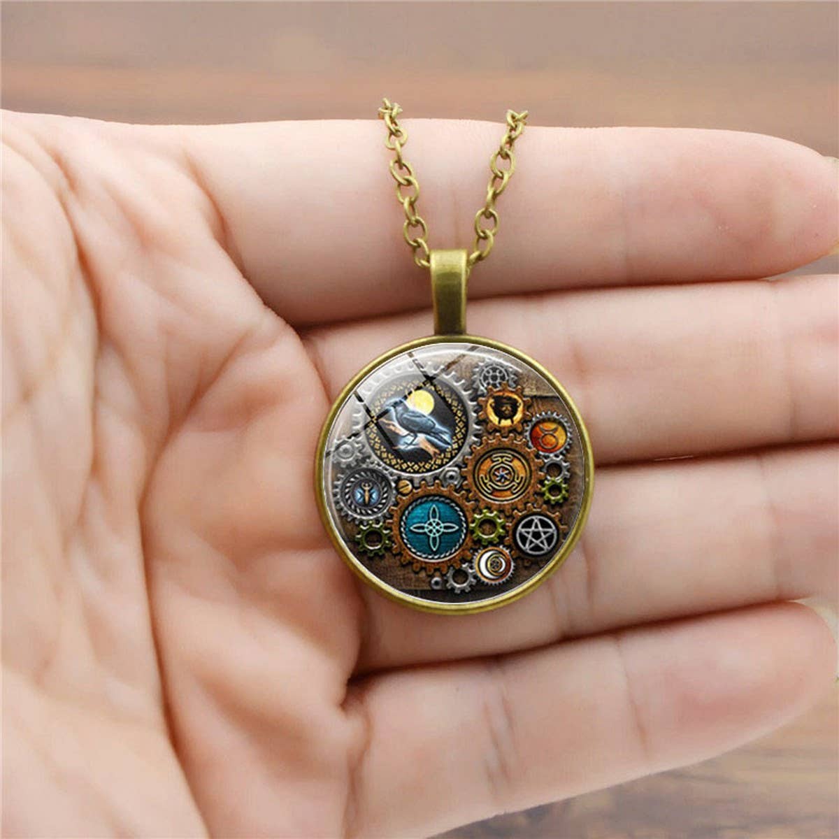 STEAMPUNK MECHANICAL TIME GEM NECKLACE JEWELRY_CWAJE0699