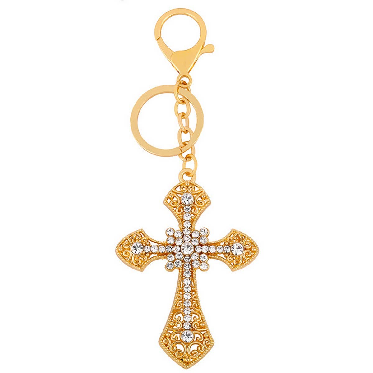 INLAID DIAMOND CROSS METAL KEYCHAIN_CWAJE0916