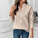 Valentines Day Lace V-Neck Love Jacquard Pullover Sweater