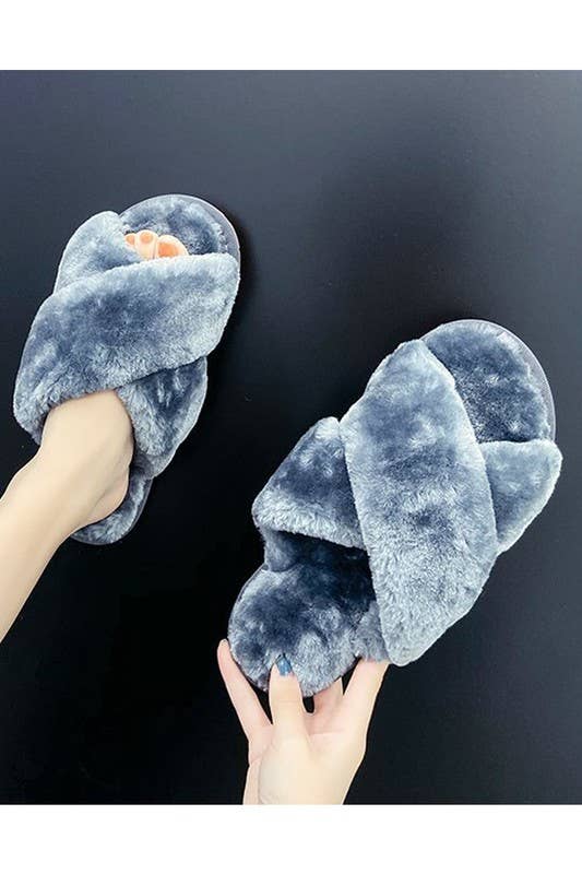 CROSS STRAP FLUFFY CASUAL SLIPPERS_CWSHS199