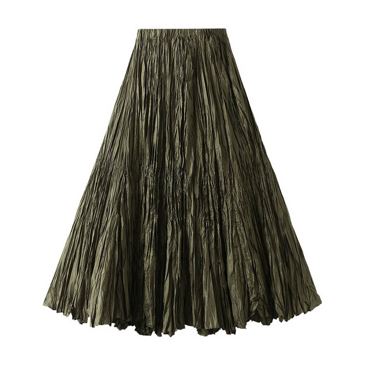 LOOSE PLEATED A LINE FLARED CASUAL MIDI SKIRT_CWBMS0399
