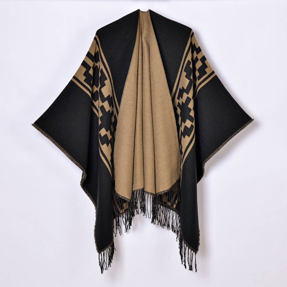 SIMPLE TASSEL GEOMETRIC CROSS RIBBON SHAWL_CWASC0958