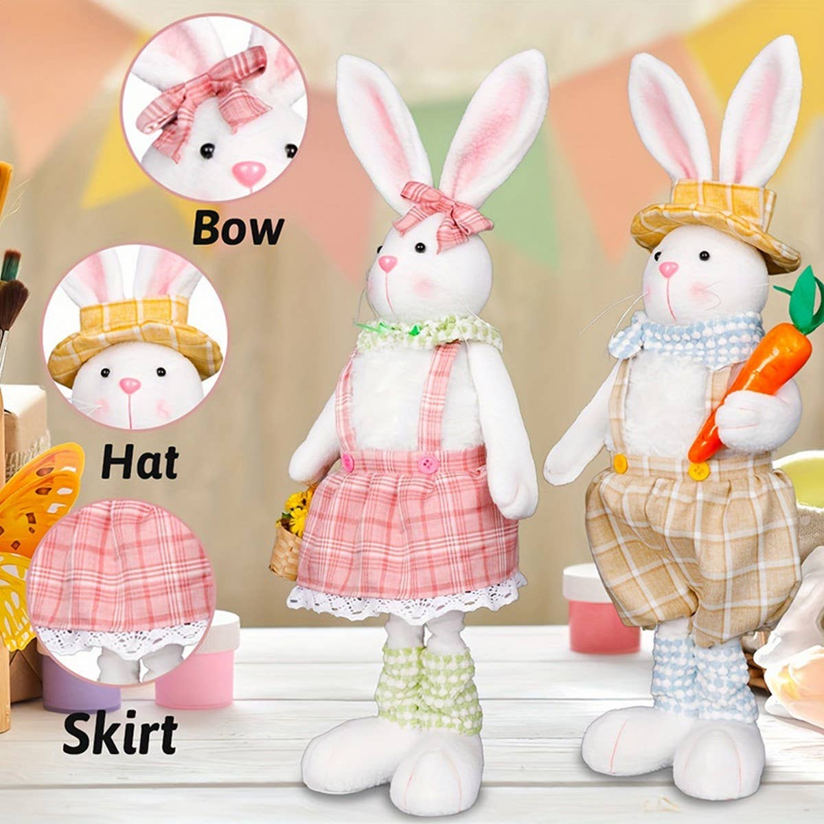 EASTER LONG LEGGED RETRACTABLE LEG BUNNY ORNAMENT_CWMM3482