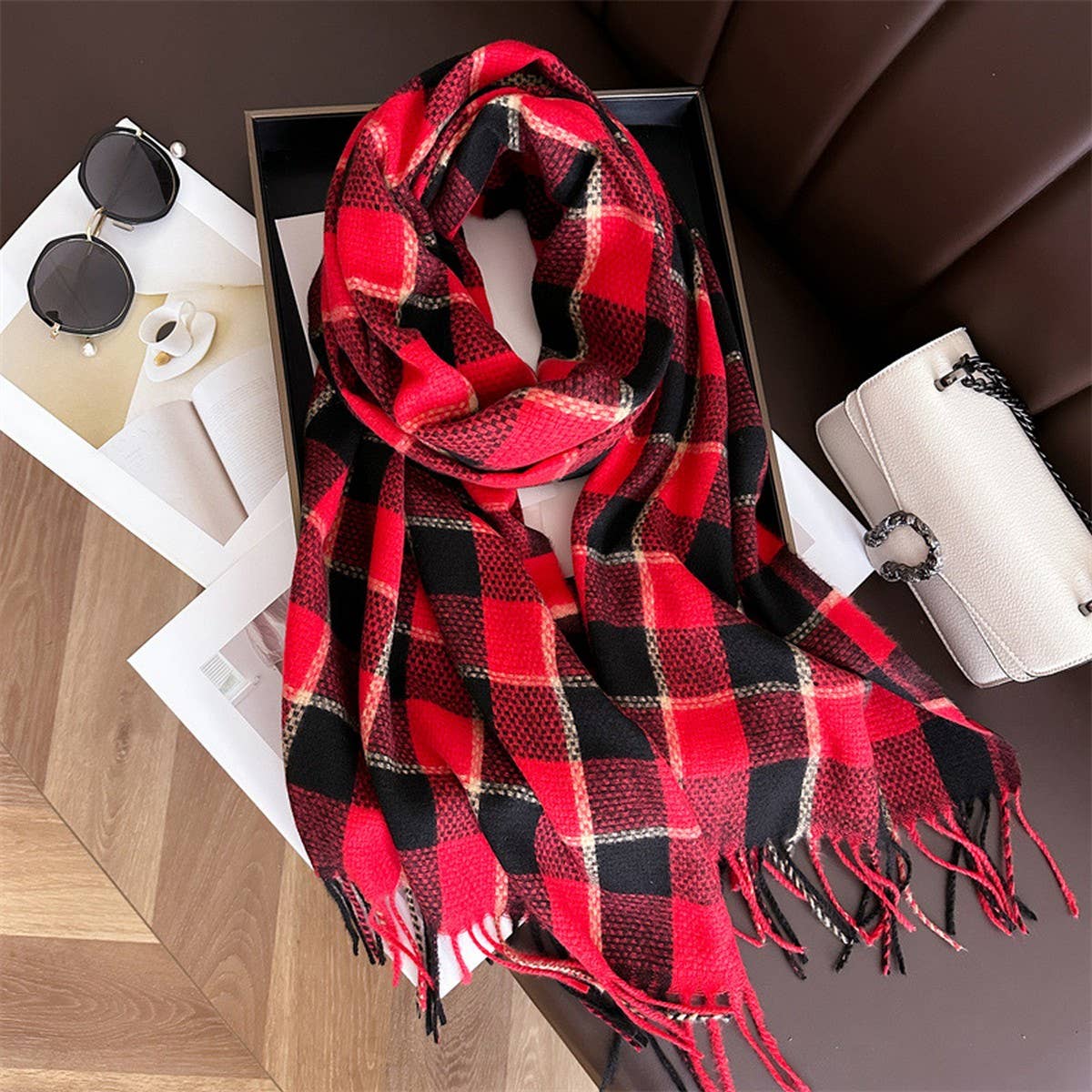 PLAID FAUX CASHMERE SCARF WARM WINTER WRAP_CWASC1446
