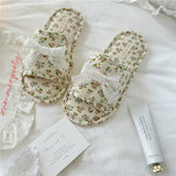 LACE BOW SMALL FLORAL THICK SOLED HOME SLIPPERS_CWMM2983