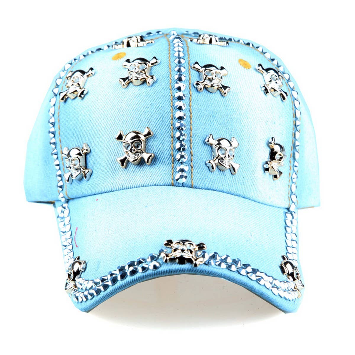 RHINESTONE SKULL DENIM BASEBALL CAP SUN HAT_CWAH1069