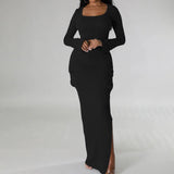 U-Neck Tight Top Long Skirt Two-Piece Set