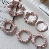 Pink Satin Bead Scrunchie Soft Hair Tie_Cwaha07599