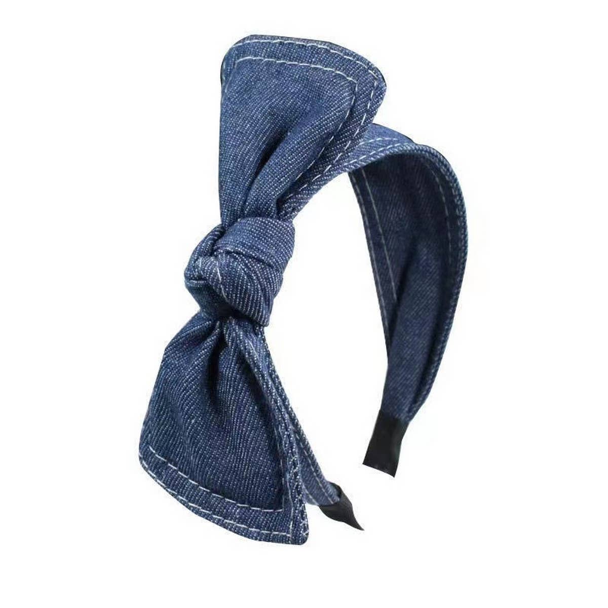 Women Denim Wide-Brimmed Bow Headband_Cwaha1693