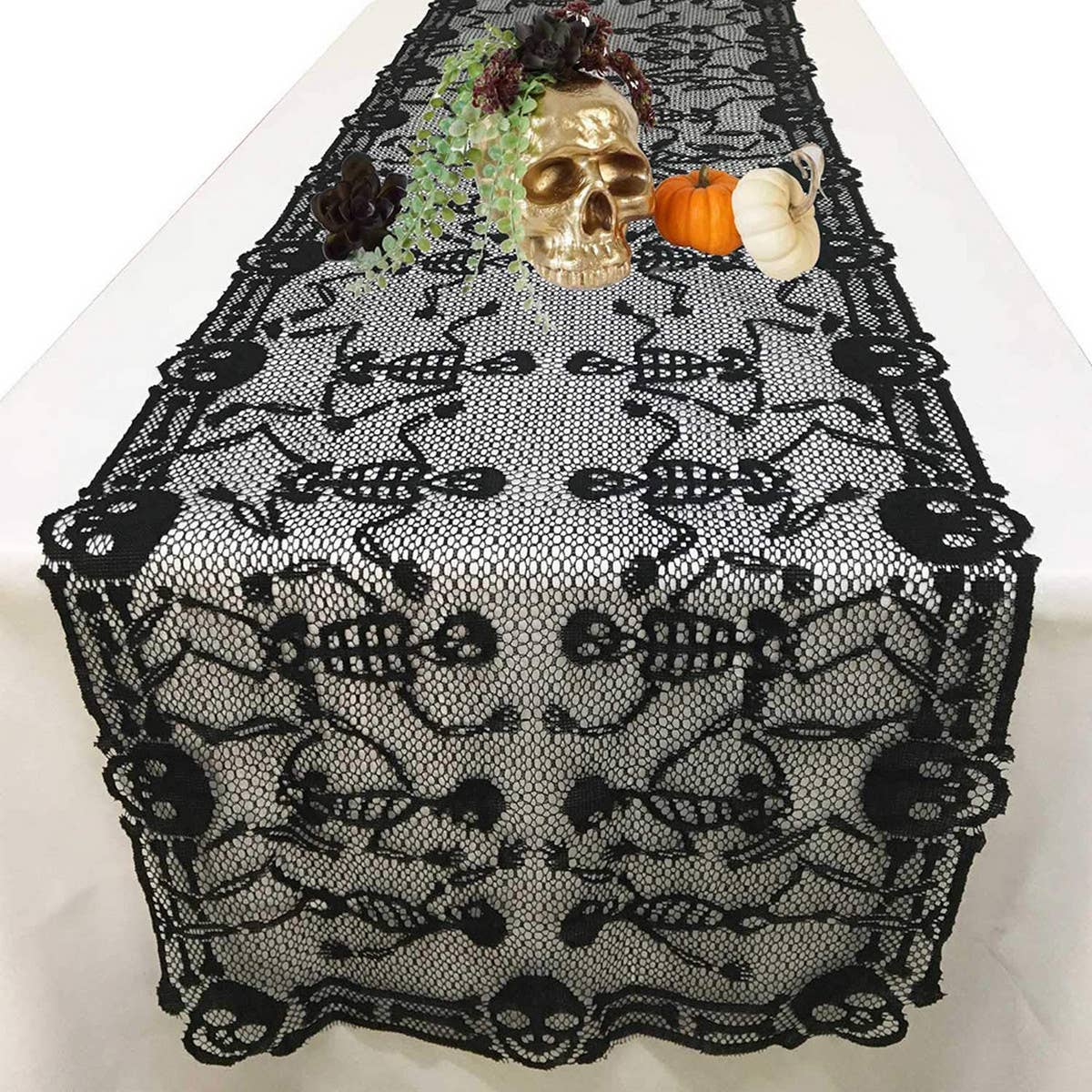 HALLOWEEN TABLE RUNNER LACE SKULL TABLE RUNNER_CWMM1729