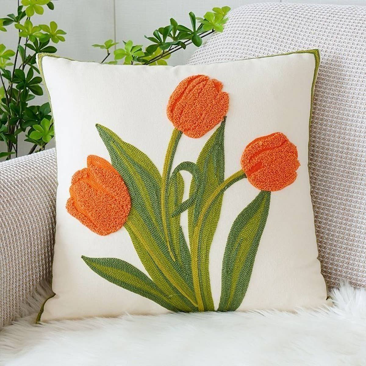 COTTON CREAM PILLOW COVER SOFA BED SQUARE CUSHION_CWMM7684