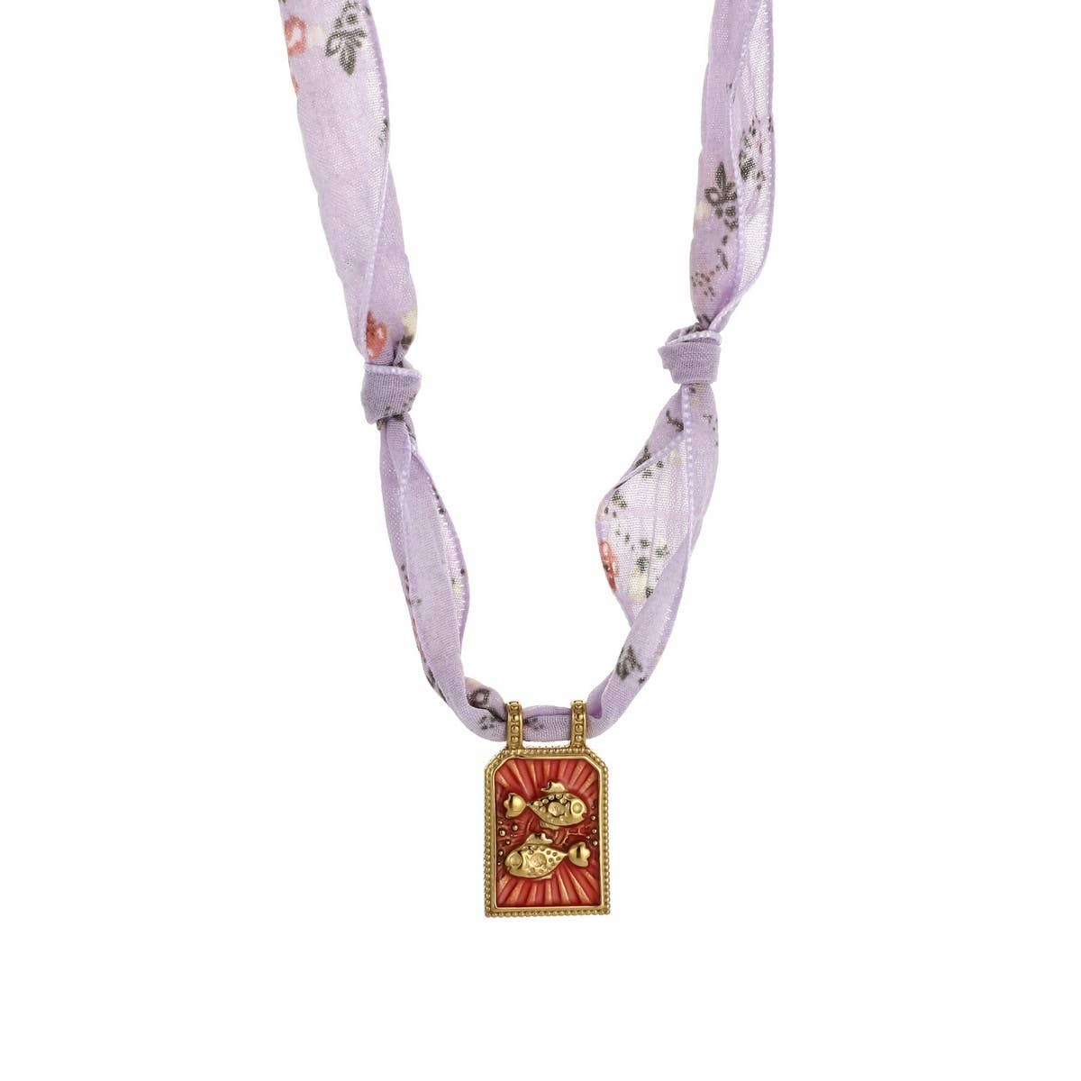 HANDMADE ZODIAC SILK SCARF NECKLACE WITH ENAMEL_CWMM8838