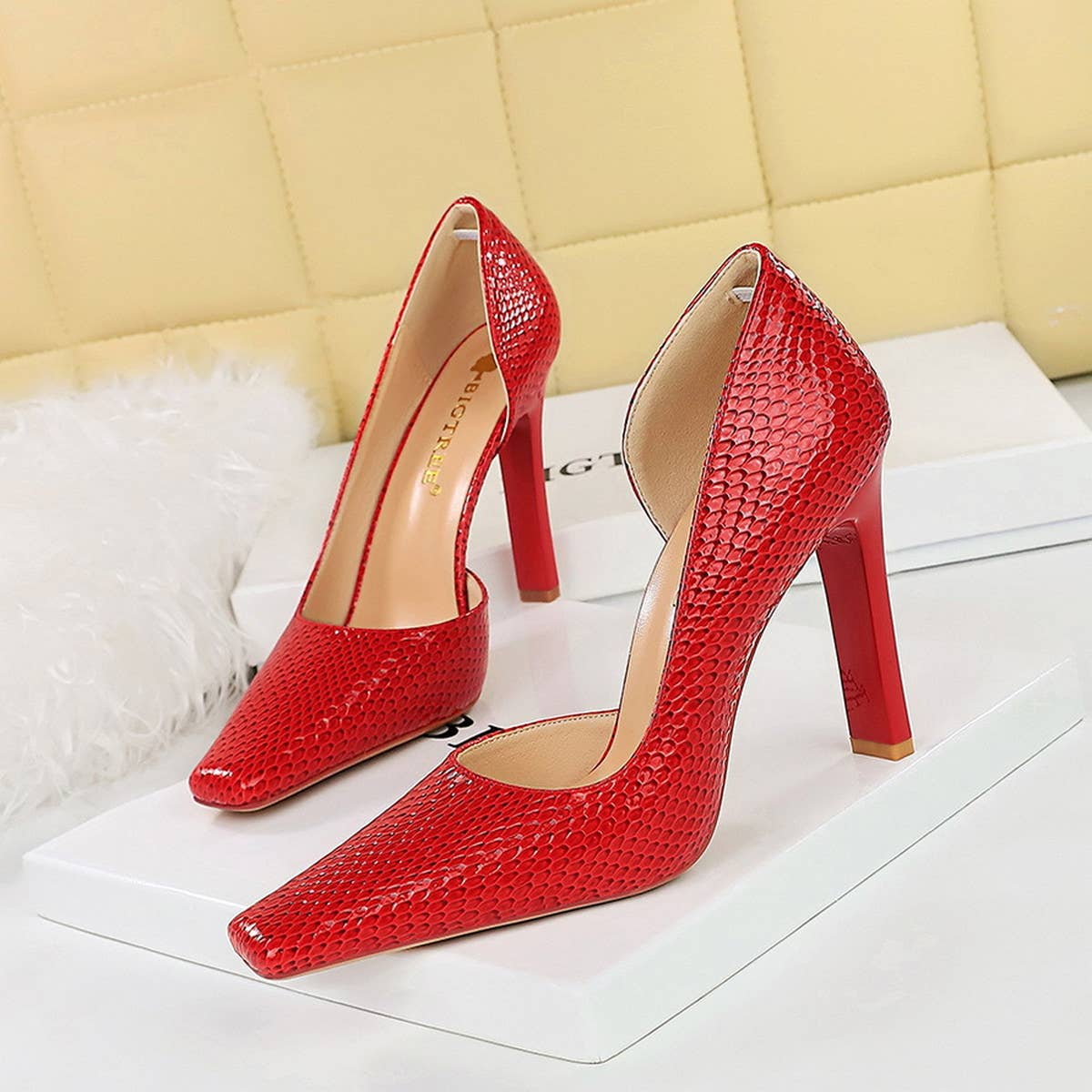 RETRO SQUARE TOE SNAKE PRINT PATENT LEATHER PUMPS_CWSHH0100