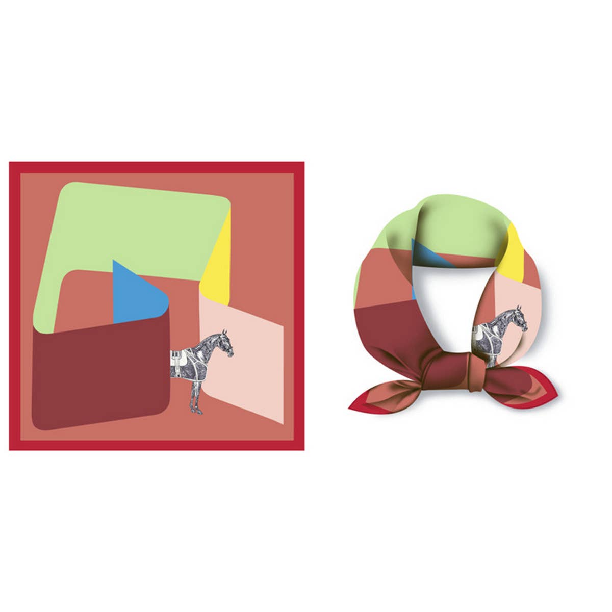 GEOMETRIC PRINT REVERSIBLE SATIN SCARF FOR SUMMER_CWASC0655