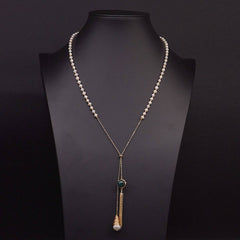 FASHION PEARL GLASS TASSEL PENDANT NECKLACE_CWAJE3910