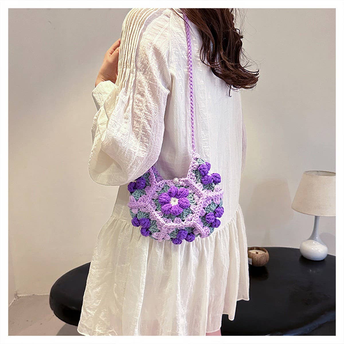 PUFF FLOWER SMALL FRESH HANDMADE CROCHETED BAG_CWAB2405