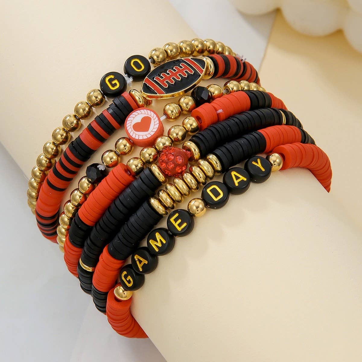 FOOTBALL HANDMADE SOFT CLAY LETTER BRACELET SET_CWMM3534