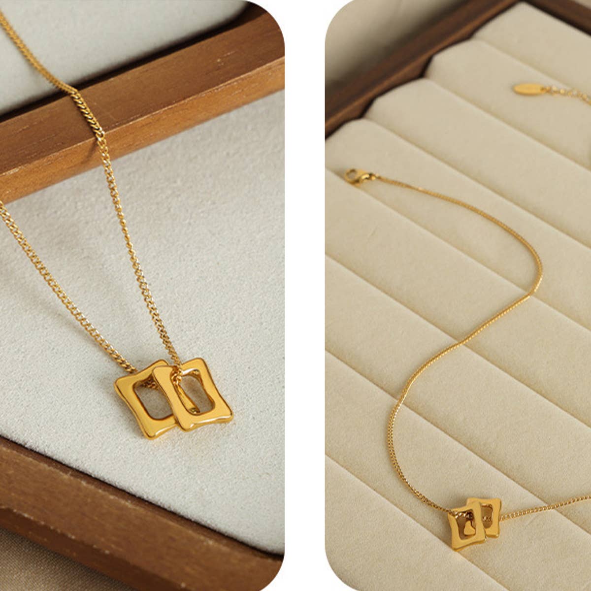 HOLLOW SQUARE PENDANT TITANIUM STEEL NECKLACE_CWAJE1090