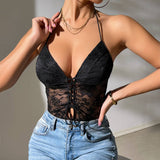 LACE DEEP V OFF SHOULDER STRAP SUSPENDER BODYSUIT_CWMM4646
