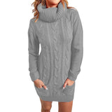 Turtleneck Solid Color Crew-Neck Sweater Dress