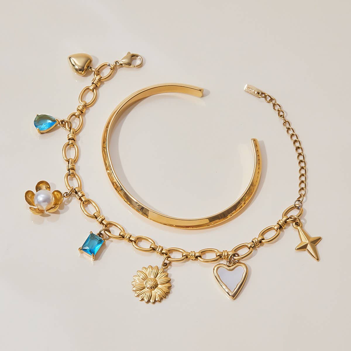 Vacation Pearl Heart Flower Blue Bracelet