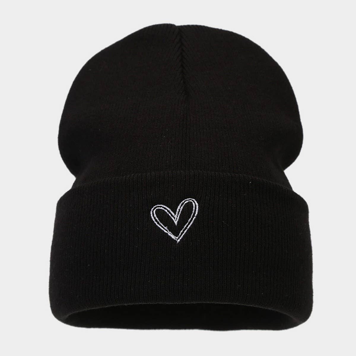 HEART EMBROIDERY ACRYLIC KNITTED HAT_CWAH2082