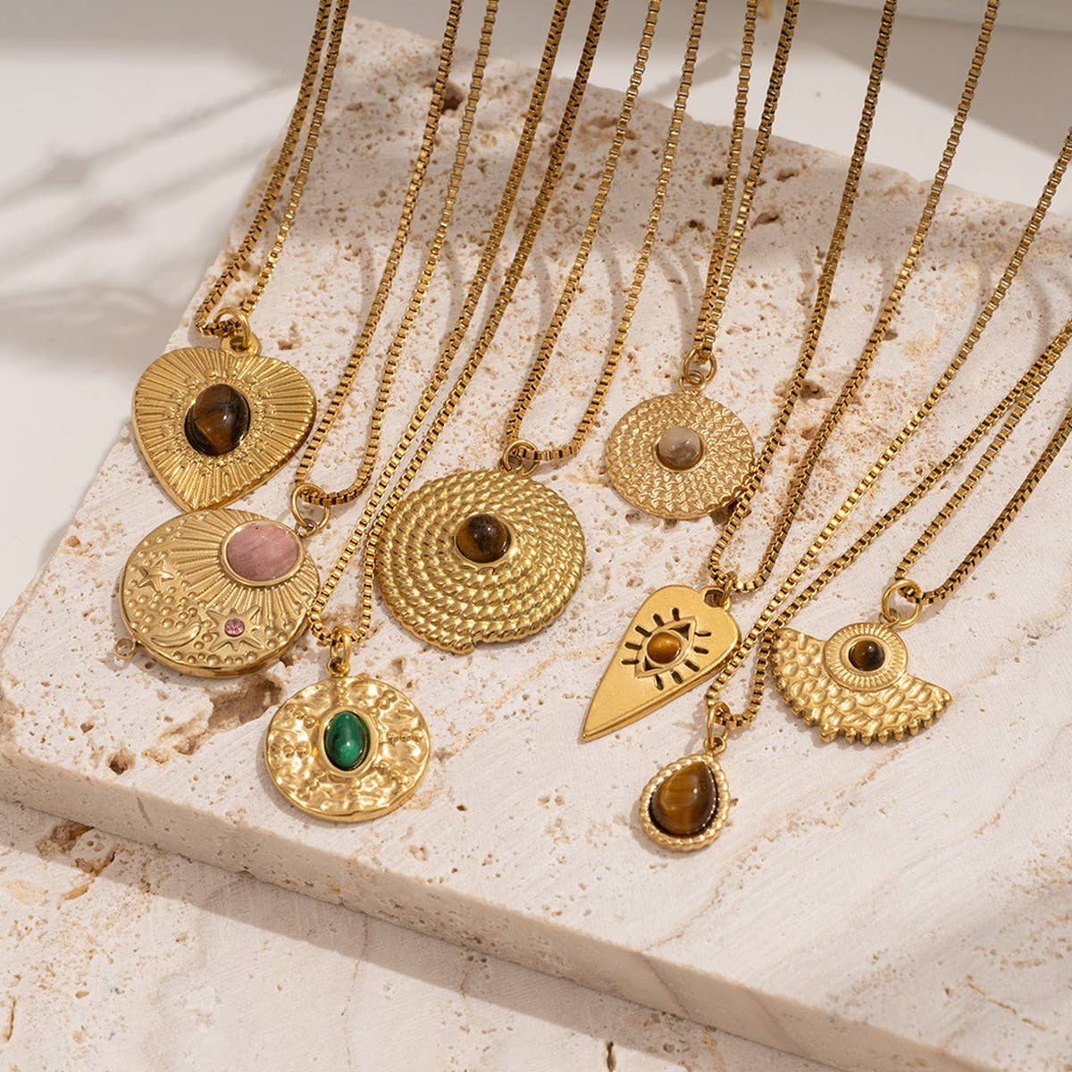 Vintage Stone Pendant Necklace Stainless Steel_Cwmm8874