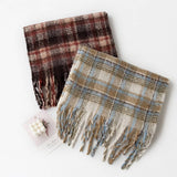 FUZZY PLAID SCARF SOFT TASSEL WRAP FOR WOMEN_CWASC1008