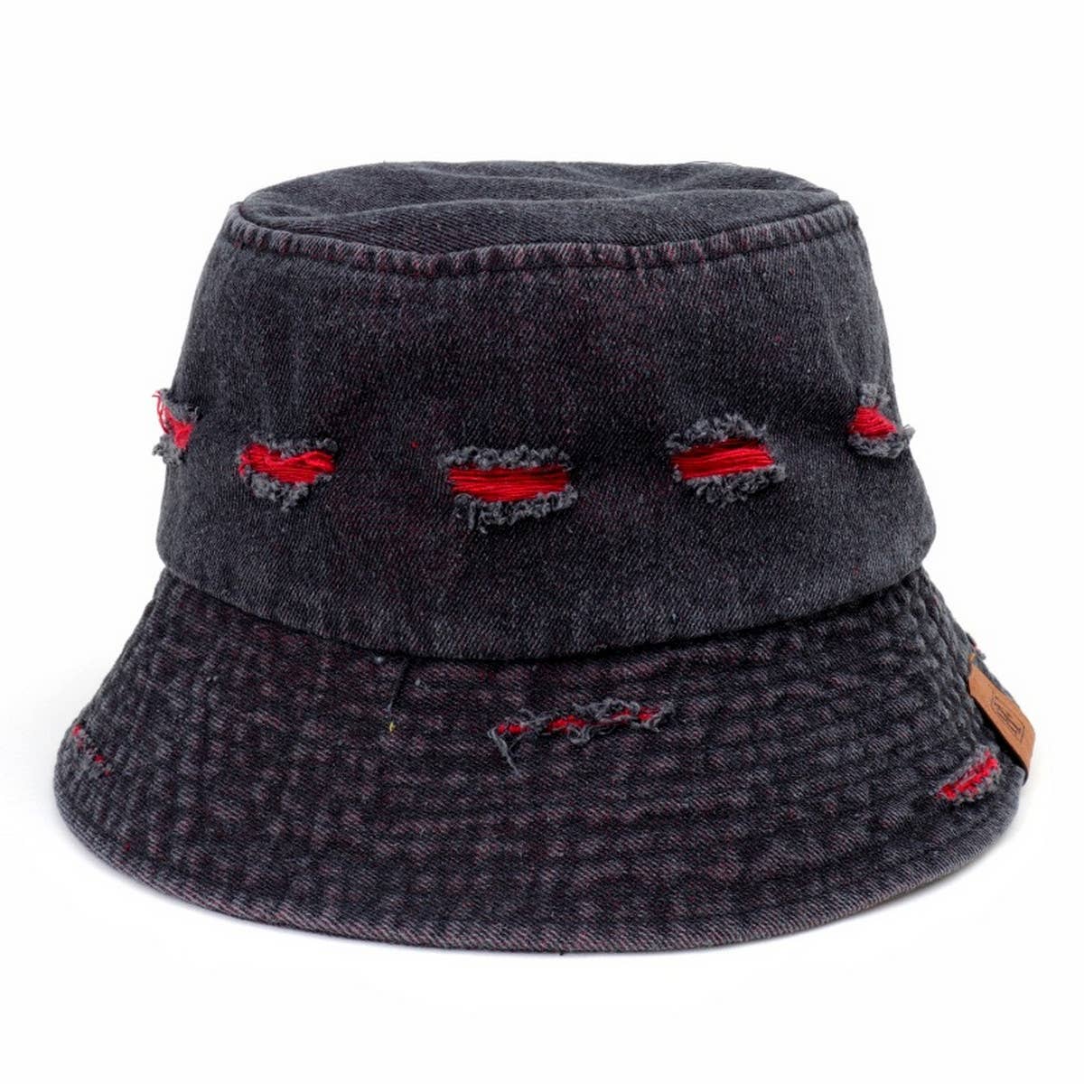 LETTER DENIM HOLE COLORBLOCK BUCKET HAT_CWAH1551