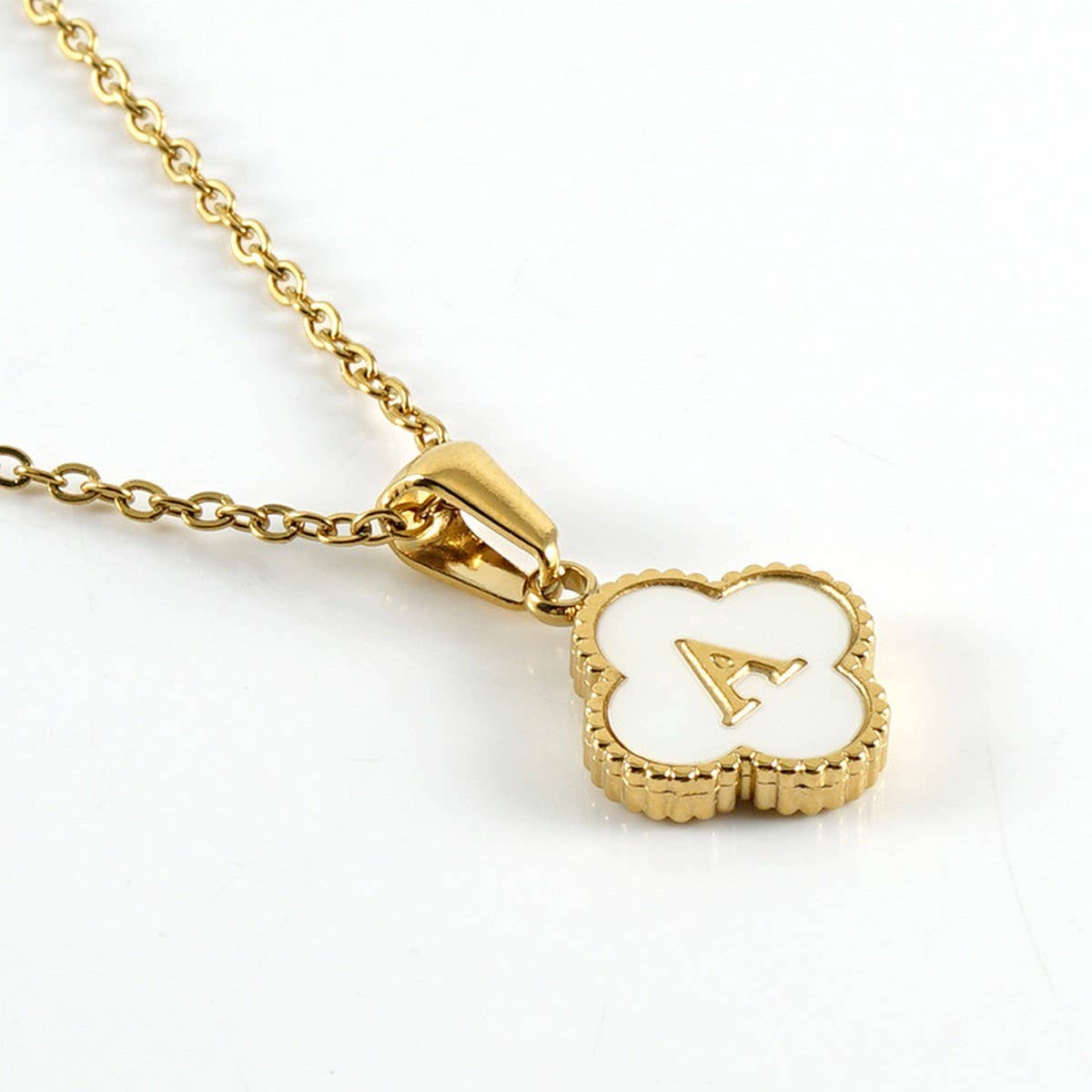 Cwaje1944_Simple Four Leaf Clover Letter Necklace