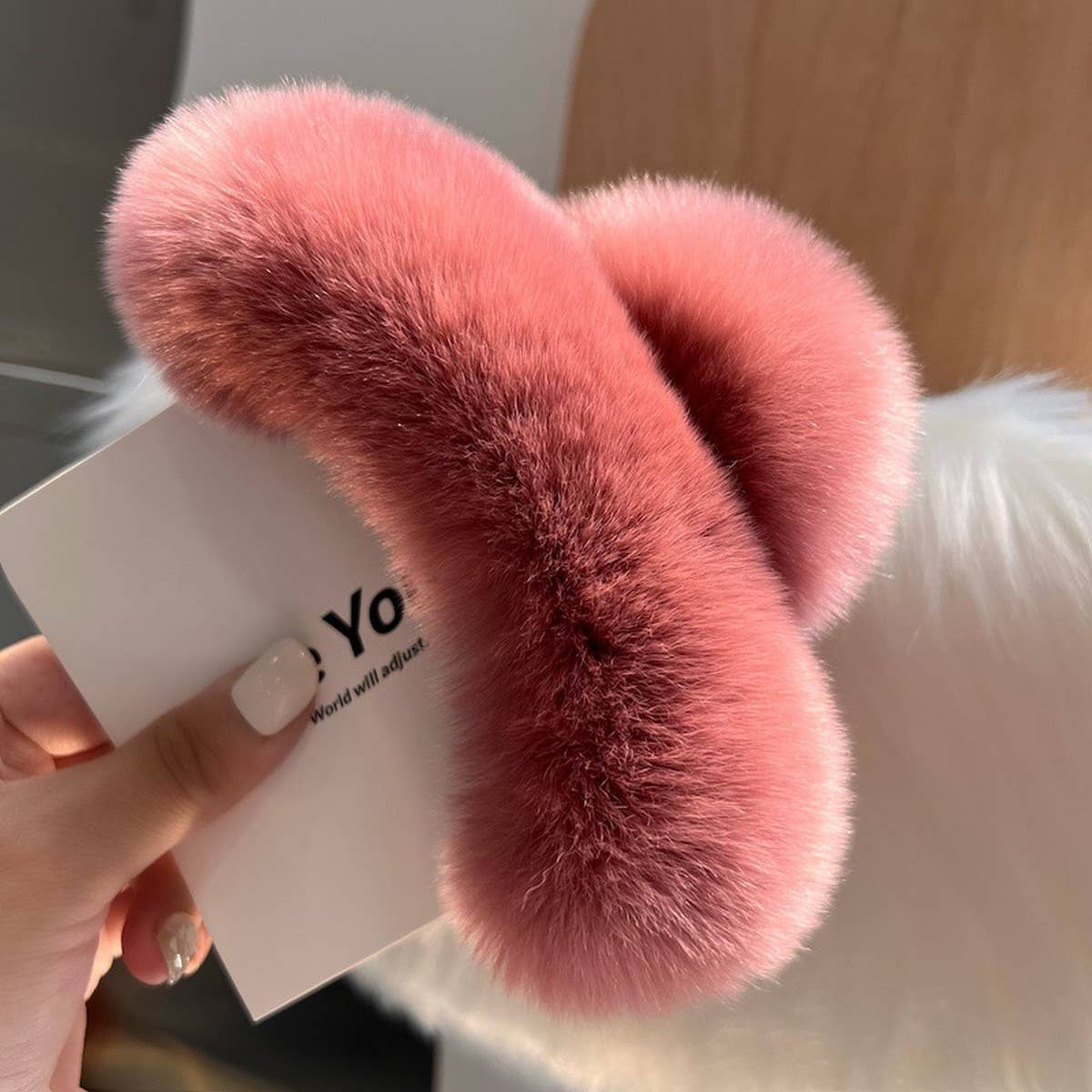 LARGE REAL REX RABBIT FUR HAIR CLAW CUTE COZY_CWAHA3302
