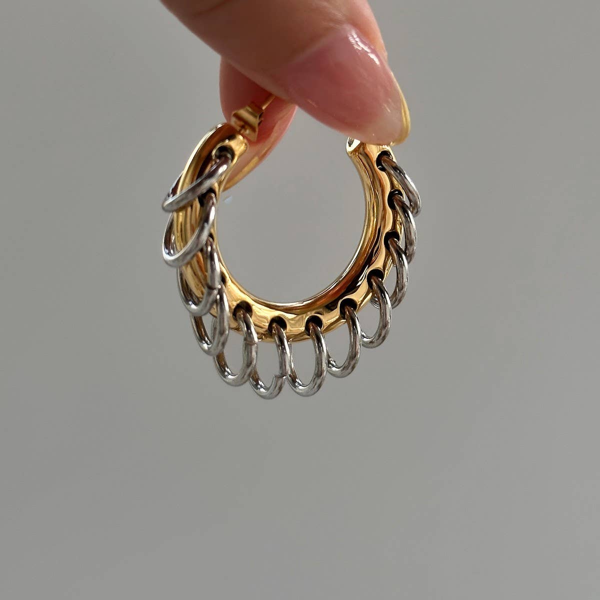 Unique Titanium Chain Link Earrings In Gold Silver