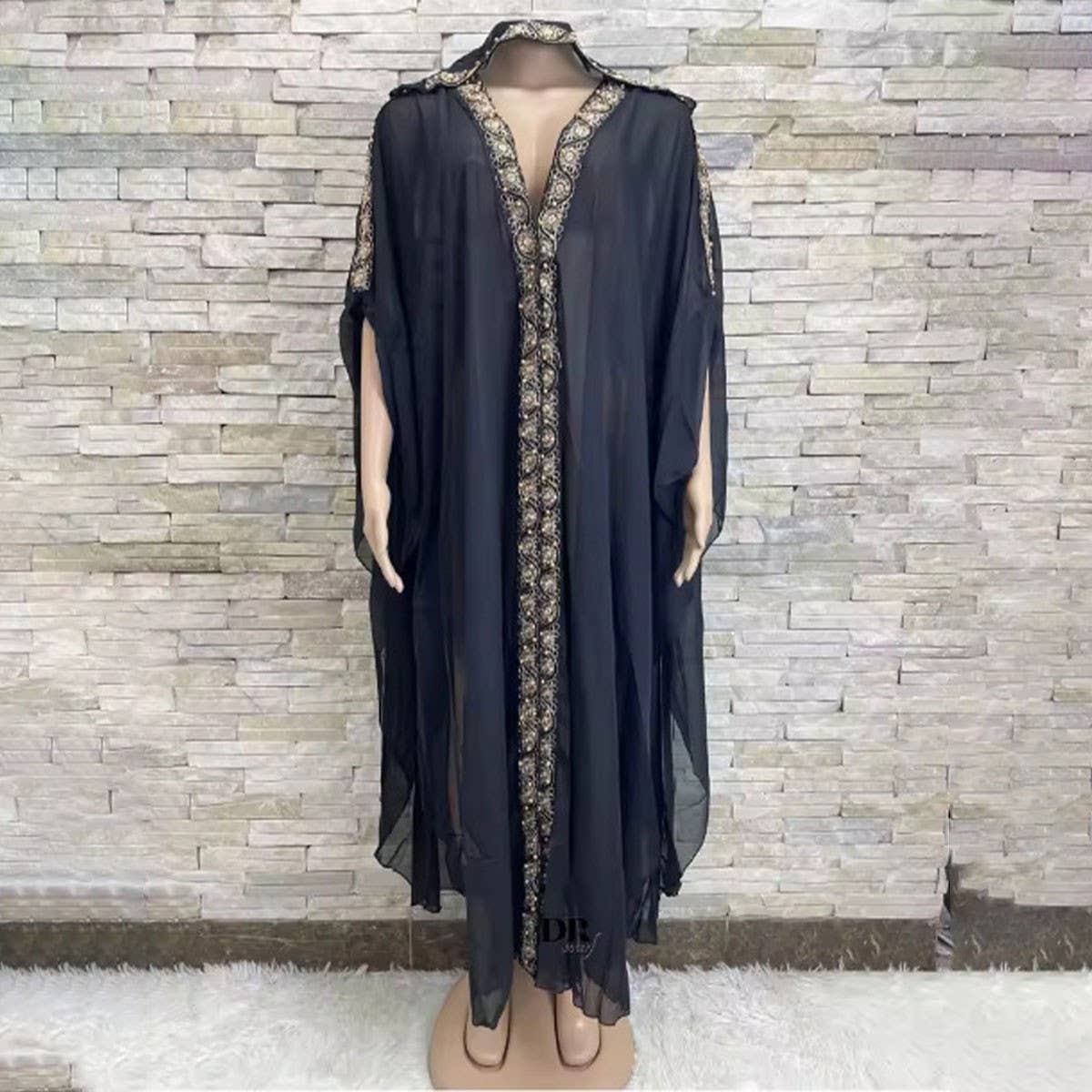 EMBROIDERED CHIFFON HOODED ABAYA CAPE_CWMM6146