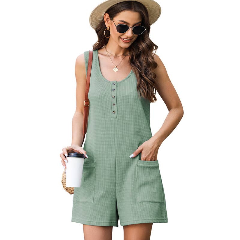 Textured Multi-Pocket Straight-Leg Jumpsuit