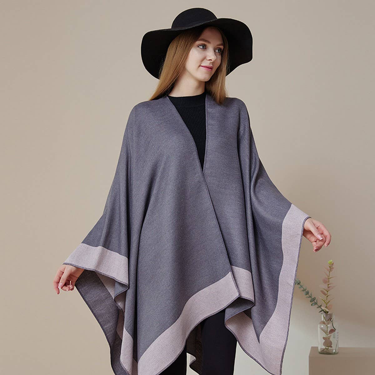 SOLID COLOR DOUBLE SIDED CAPE SHAWL OUTER CAPE_CWASC2130