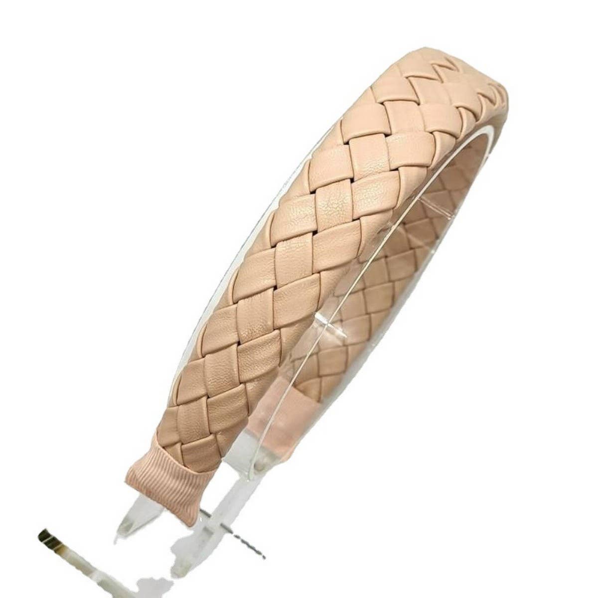 ELEGANT SOLID PU WOVEN DIAMOND HEADBAND_CWAHA6321