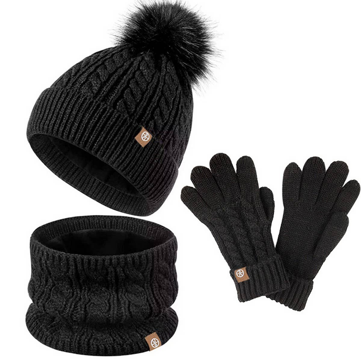 Three-Piece Set Of Pom-Pom Hat, Scarf And Gloves_Cwmm2779