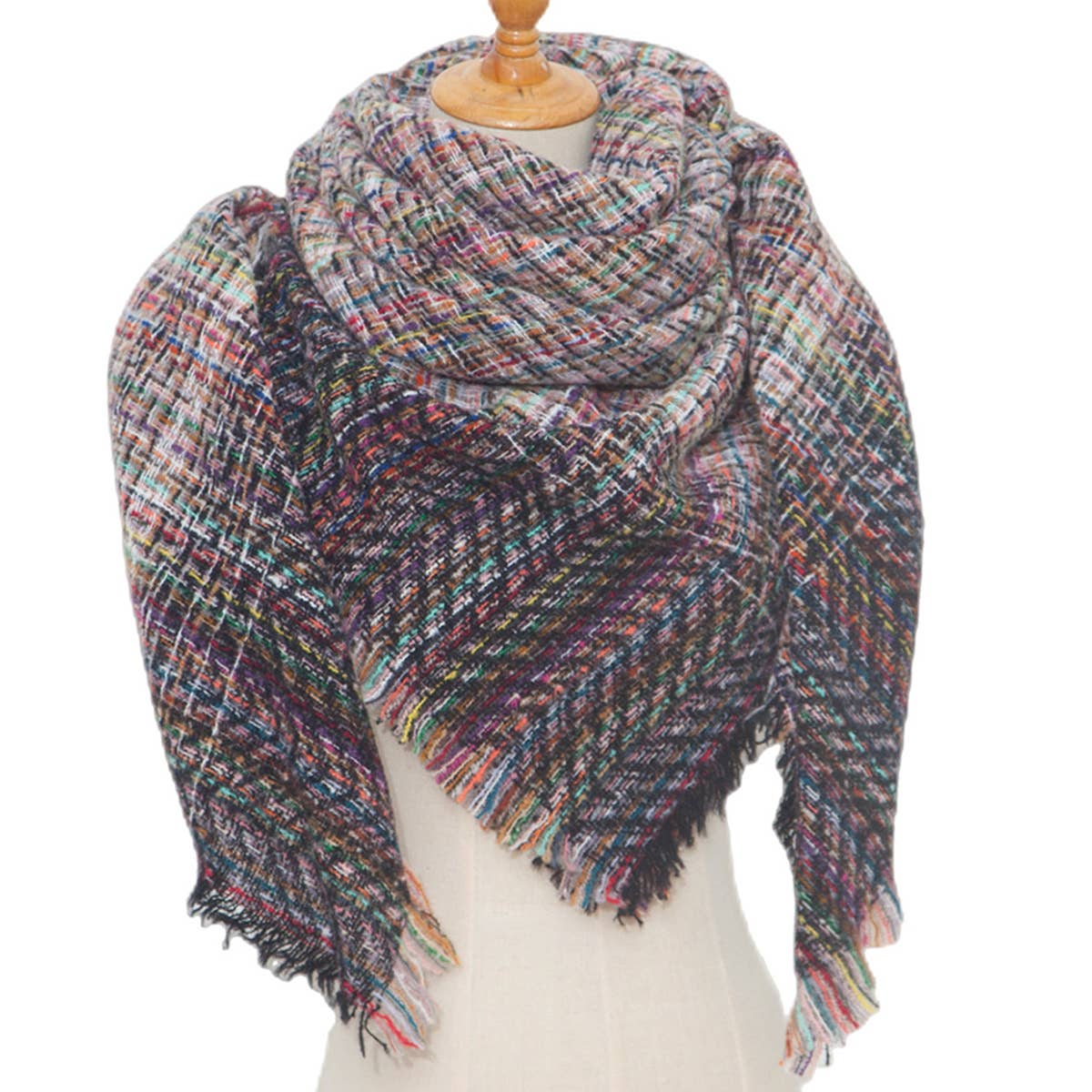 PLAID CIRCLE SCARF FALL WINTER WOVEN WRAP_CWASC0156