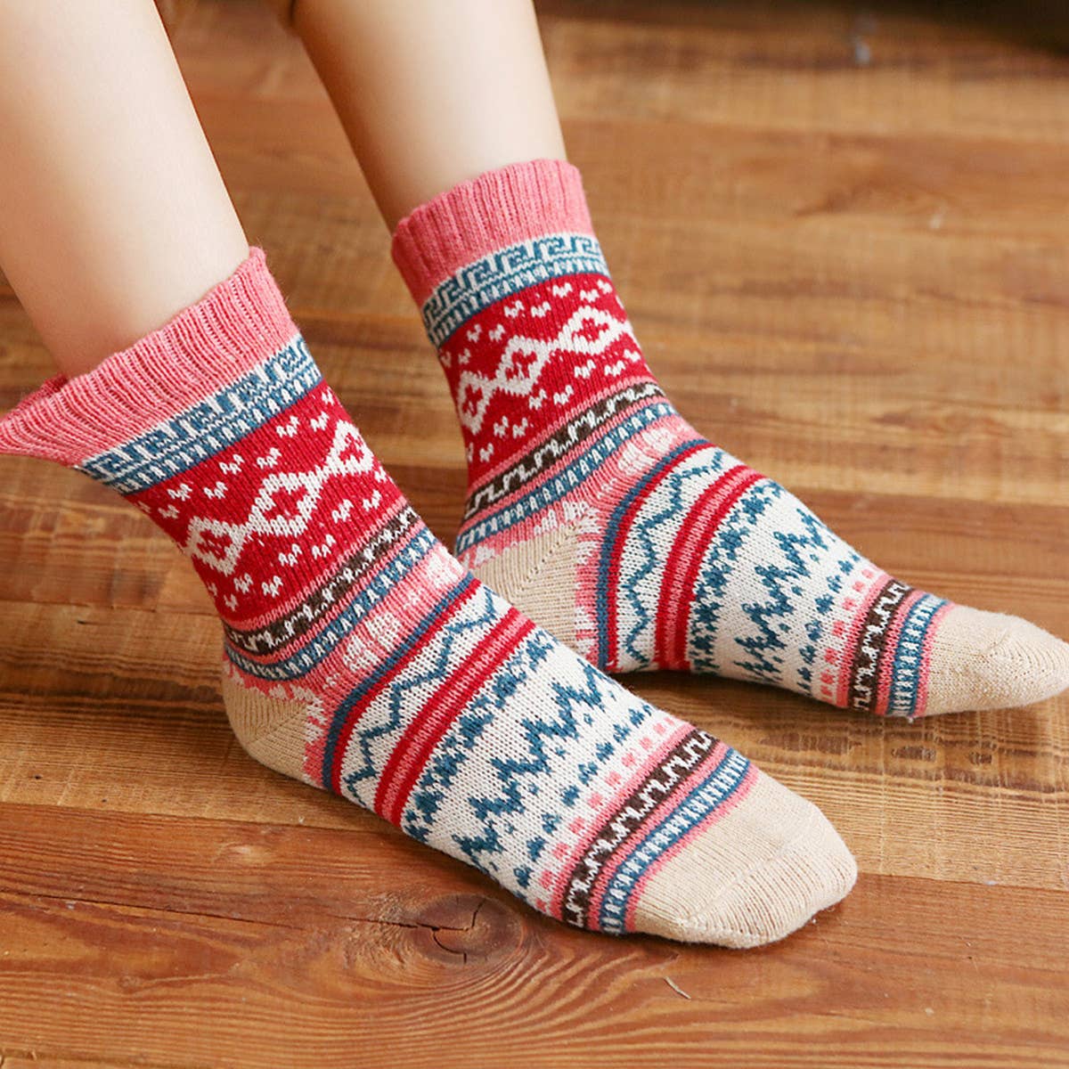 5PR SET RETRO ETHNIC STYLE SOCKS FOR MEN WINTER_CWMS0680