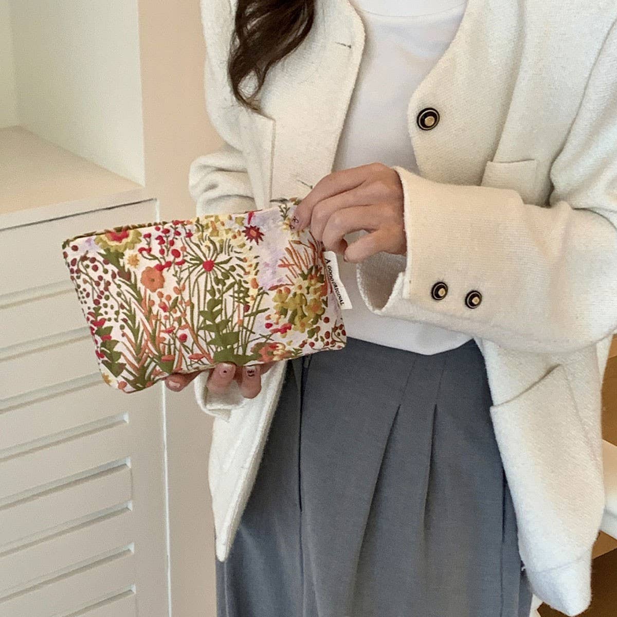 Color Block Floral Makeup Bag Travel Wash Pouch_Cuab00701