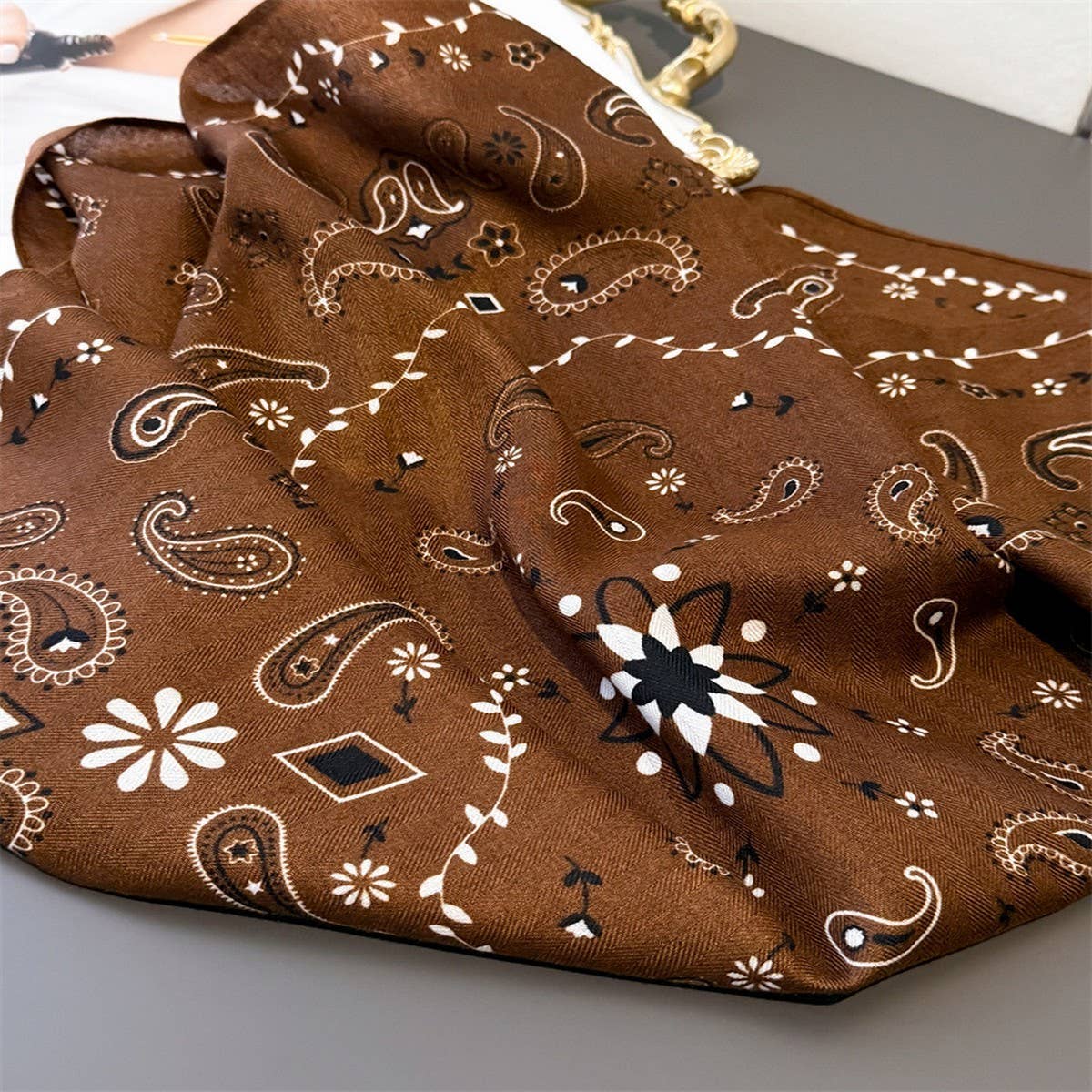 Elegant Herringbone Faux Silk Square Wrap Scarf_Cwasc03441