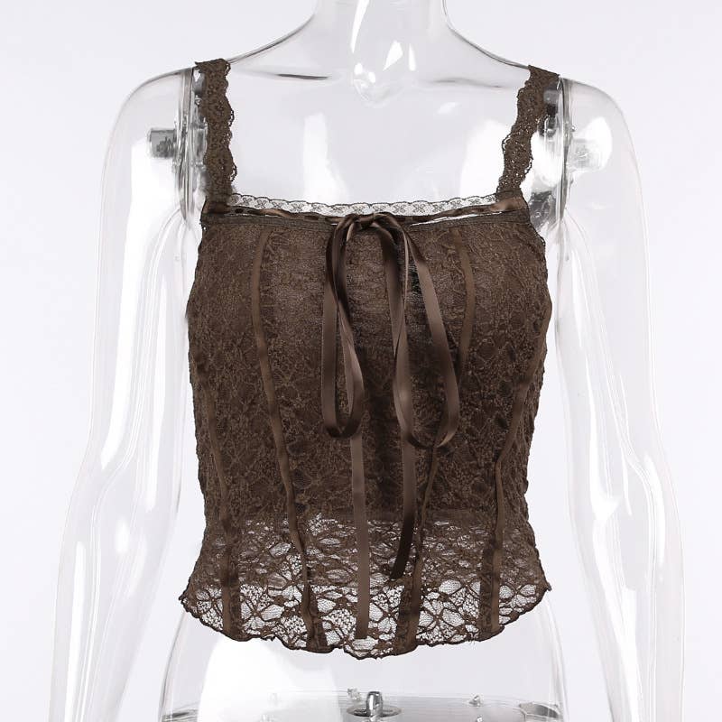 Solid Lace Trim Fitted Camisole Tank Top