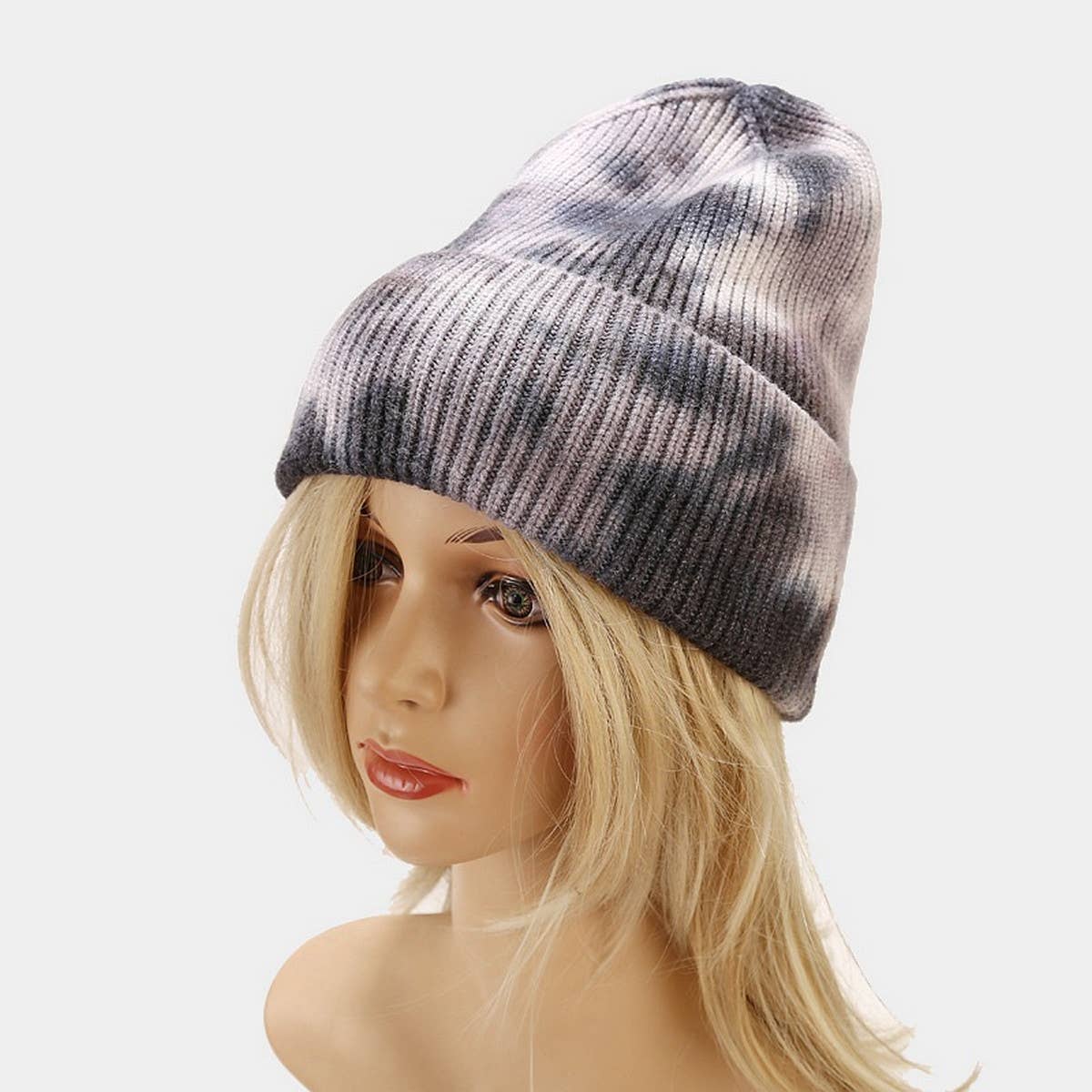 OUTDOOR WARM CURLED EDGE TIE DYE KNITTED HAT_CWAH1593